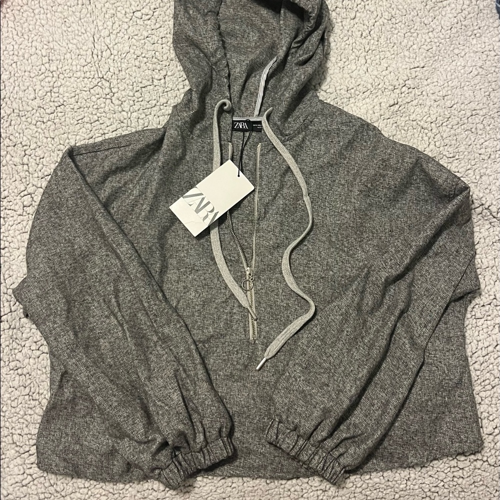 NEW ZARA cropped grey hoodie